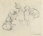 Hans Theo Richter, Zwei stehende zwischen drei kauernden Kindern, 1935/36, Radierung, Auflage 20 Exemplare, 16,1 x 20,4 cm