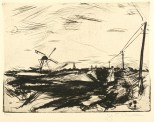 Hans Theo Richter, Flachlandschaft mit Windmühle bei Westerland auf Sylt, 1924, Radierung, Auflage 90/100, 17,9 x 24 cm