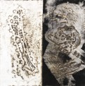 Michael Morgner, Grenze I, 2002, Asphaltlack, Tusche und Lavage mit Prägedruck, 47,5 x 47,5 cm