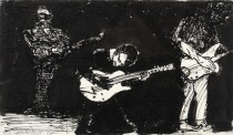 Claus Weidensdorfer, Gitarrentrio, 1998, Feder. und Pinselzeichnung auf Karton, 22,5 x 39,5 cm