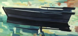 Anne Kern, Boot im Sommer II, 2018, Öl auf Leinwand, 75 x 160 cm