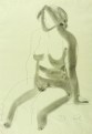 Walter Arnold, Sitzender Akt nach links, 1972, Bleistift und Tusche auf grünlich-bläulichem Büttenpapier, 41,5 x 28,8 cm