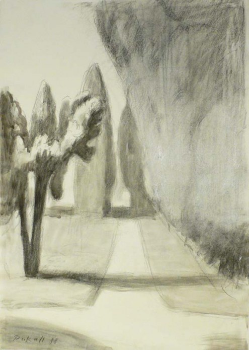 Egon Pukall, Loschwitzer Friedhof, 1988, Kohle auf Papier