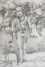 Heinz Zander, Apfelböck oder Die Lilie auf dem Felde, 1984, Bleistiftzeichnung, Zu     B. Brechts Taschenpostille, 39,5 x 27 cm, signiert u. datiert