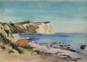 Egon Pukall, Steilküste am Meer, Aquarell über Bleistift auf Papier, 29,5 x 41,8 cm