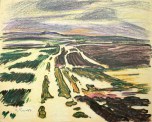 Erich Fraaß, Vorfrühling, 1928-1930, Tusche und Farbstift auf Papier, 39,8 x 49 cm