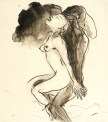 Angela Hampel, Paare VI, um 2000, Fettkreide und Tusche auf Papier, 27,3 x 24,3 cm