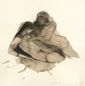 Angela Hampel, Paarungen - Liegendes Paar, 2007, Graphit und Tusche auf Papier, 30,0 x 30,0 cm