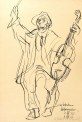 Klaus Drechsler, Der betrunkene Straßenmusiker, 2002, Feder auf Papier, 43,2 x 29,5 cm