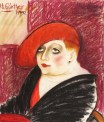 Herta Günther, Dame mit rotem Hut, 1992, Pastell und Fettkreide auf Büttenpapier, 47,0 x 40,0 cm