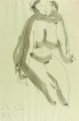 Walter Arnold, Sitzender Akt nach rechts, 1972, Bleistiftzeichnung, laviert, 41,4 x 29,0 cm