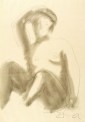 Walter Arnold, Sitzender Akt sich ins Haar fassend, um 1970, Bleistiftzeichnung, laviert, 42,0 x 29,7 cm