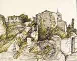 Peter Sylvester, Gigondas - Provence, 1981, Faserstiftzeichnung, 36,8 x 46 cm