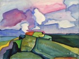 Peter Sylvester, Landschaft mit Wolken, 1980, Aquarell über Kugelschreiber auf Karton, 23,9 x 32 cm