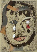 Agathe Böttcher, Das weinende Mädchen, 1990, Collage, Monotypie,  Papier, Zeitungsausschnitte, Aluminiumfolie,22 x 16 cm