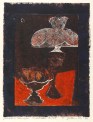 Helmut Gebhardt, Schale und Lampe, 1970, Farblinolschnitt, in 6 Farben, 38 x 29 cm