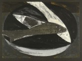 Helmut Gebhardt, Stillleben mit Fischen, 1982, Farblinolschnitt, in 5 Farben, 30 x 42 cm
