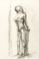 Thomas Jastram, Stehender weiblicher Akt mit Umhang, 2013, Kohle auf Papier, 42 x 29,8 cm