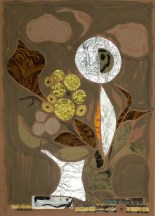 Agathe Böttcher, Der rosa Blumenstrauß, 1978, Collage, Aquarell, Faserstift, Papier, farbige Aluminiumfolie, Foto, 35 x 42 cm
