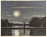 Ulrich Eisenfeld, Mondnacht am Fluss, 1979, Farblithografie, Auflage 10/35, 21,5 x 27,8 cm