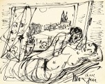 Rudi Gruner, Am Morgen, um 1950, Federzeichnung, 14,8 x 18,5 cm
