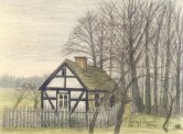 Fritz Tröger, Kleines Haus am Wald I, 1946, Mischtechnik, 24,7 x 33,6 cm