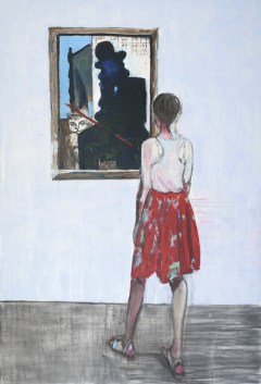 Joachim Merbitz, Begegnung mit Jankel Adler (Pinakothek der Moderne), 2015, Öl auf Sperrholz