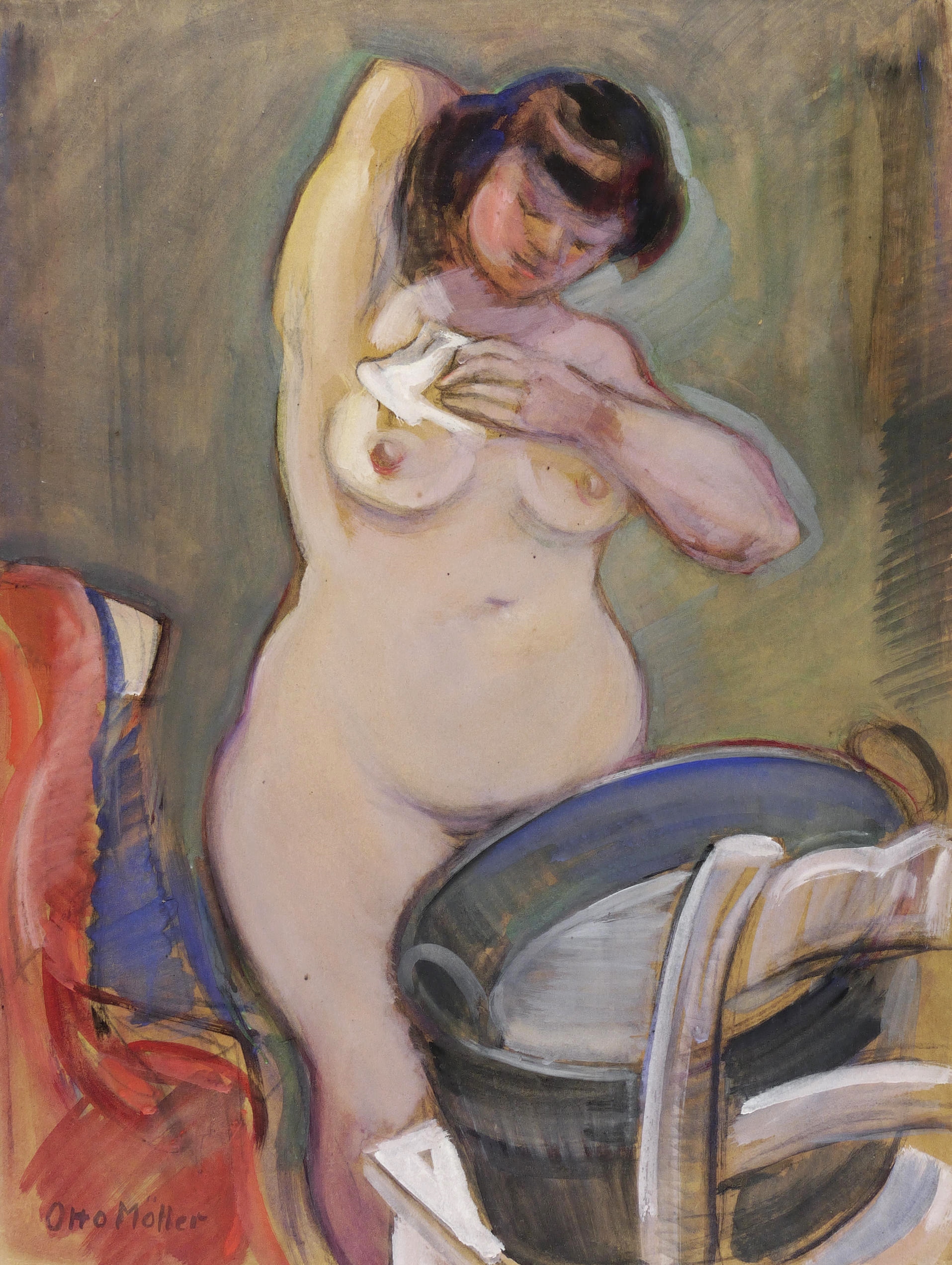 Otto Möller, Akt mit Zinkwanne (Bei der Toilette), 1908-1909