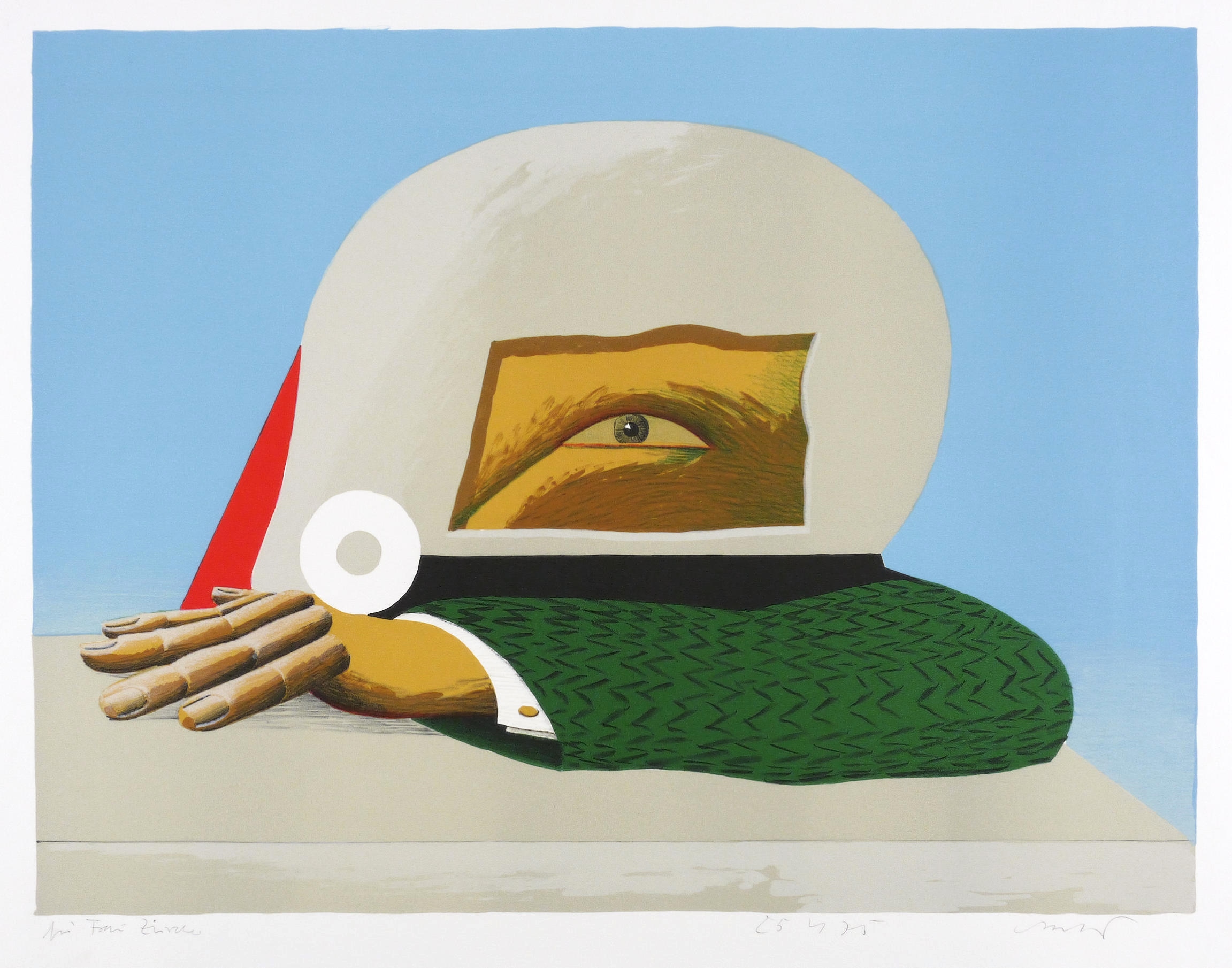 Horst Antes, Bildnis maskiert (quer) mit grünem Ärmel, 1975