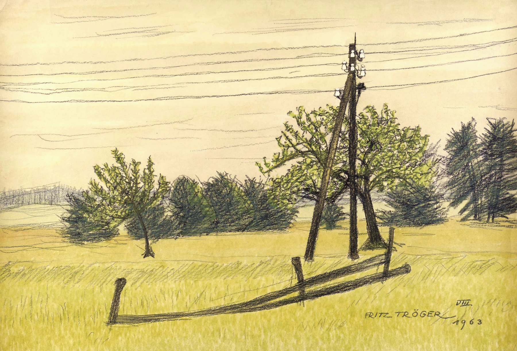Fritz Tröger – „Lausitzer Landschaft mit Telegrafenmast“