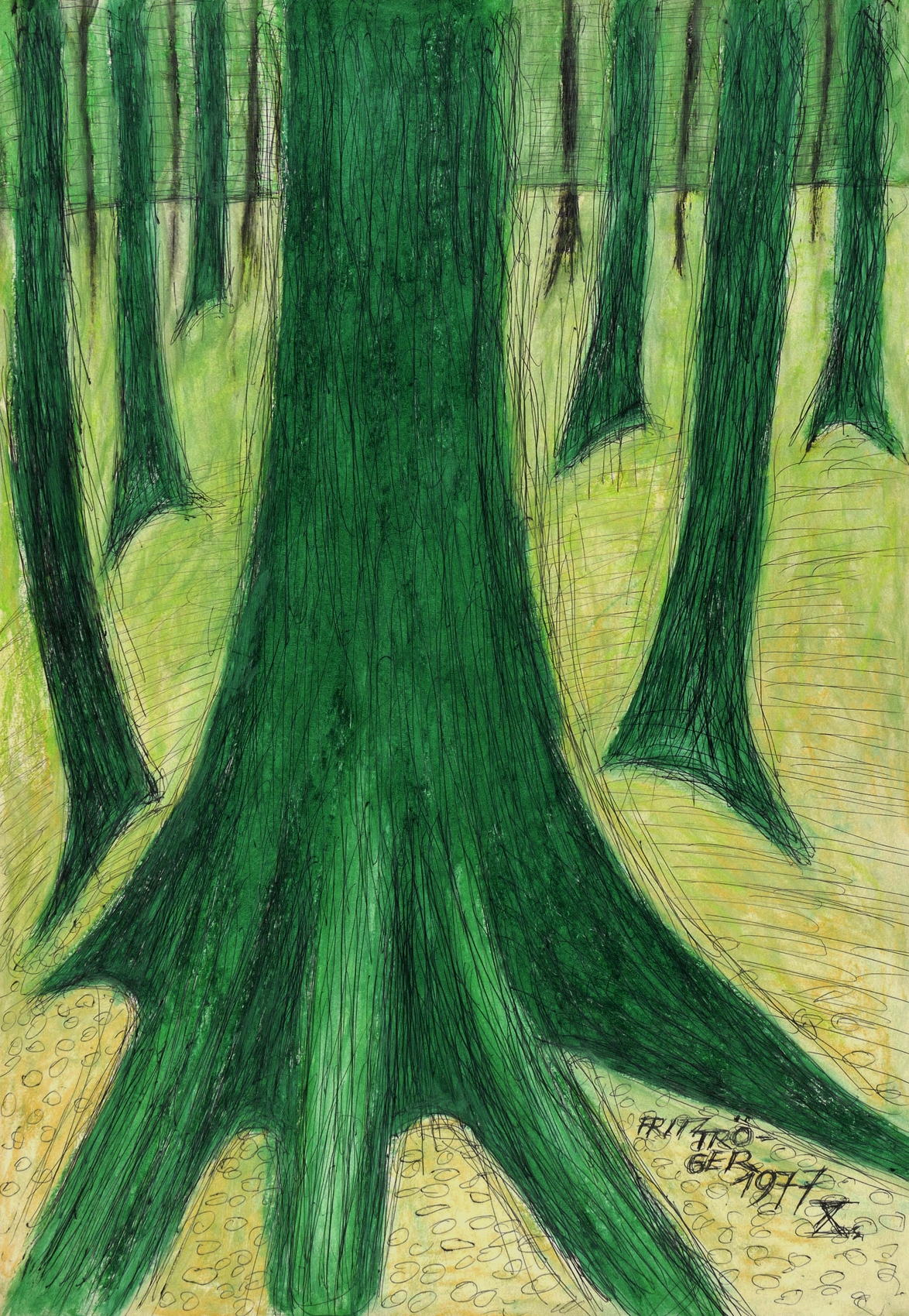 Fritz Tröger, Baumstämme im Walde, 1977