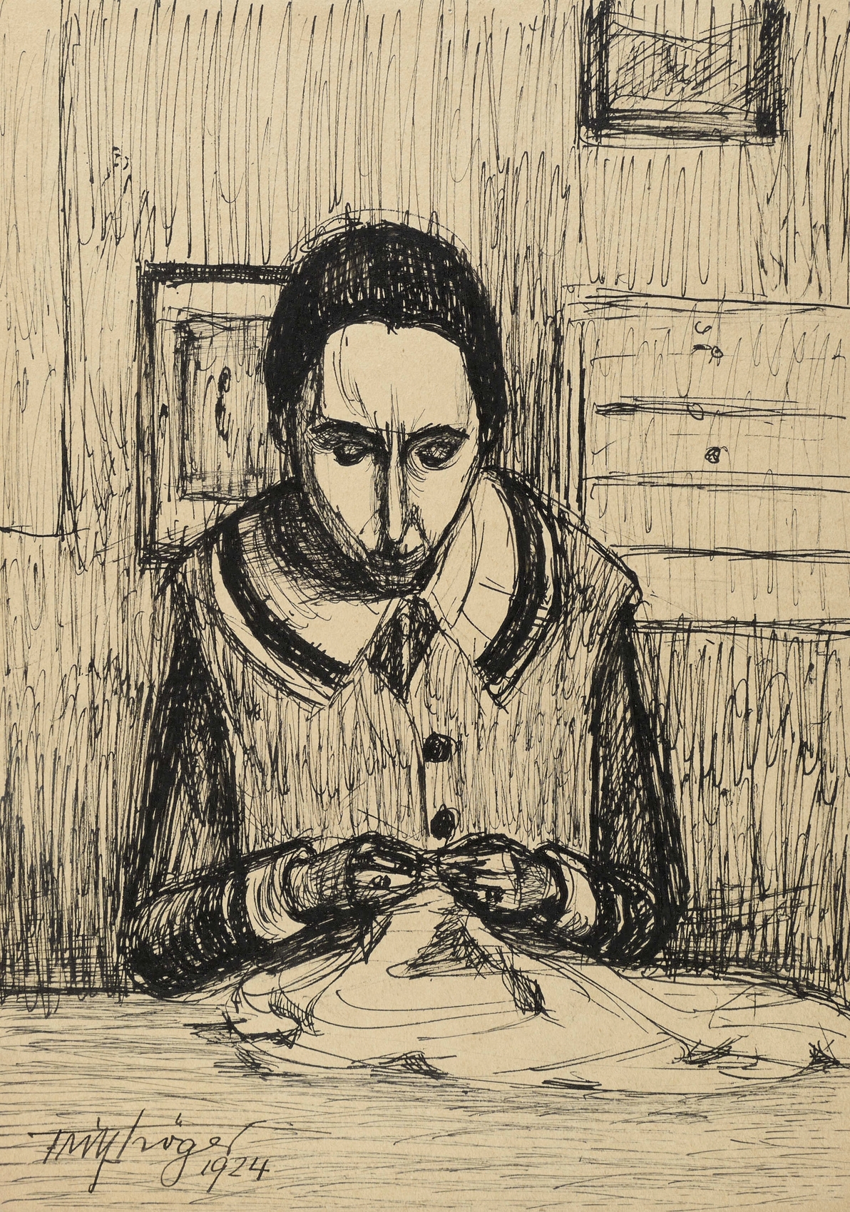 Fritz Tröger, Frau beim Nähen, 1924
