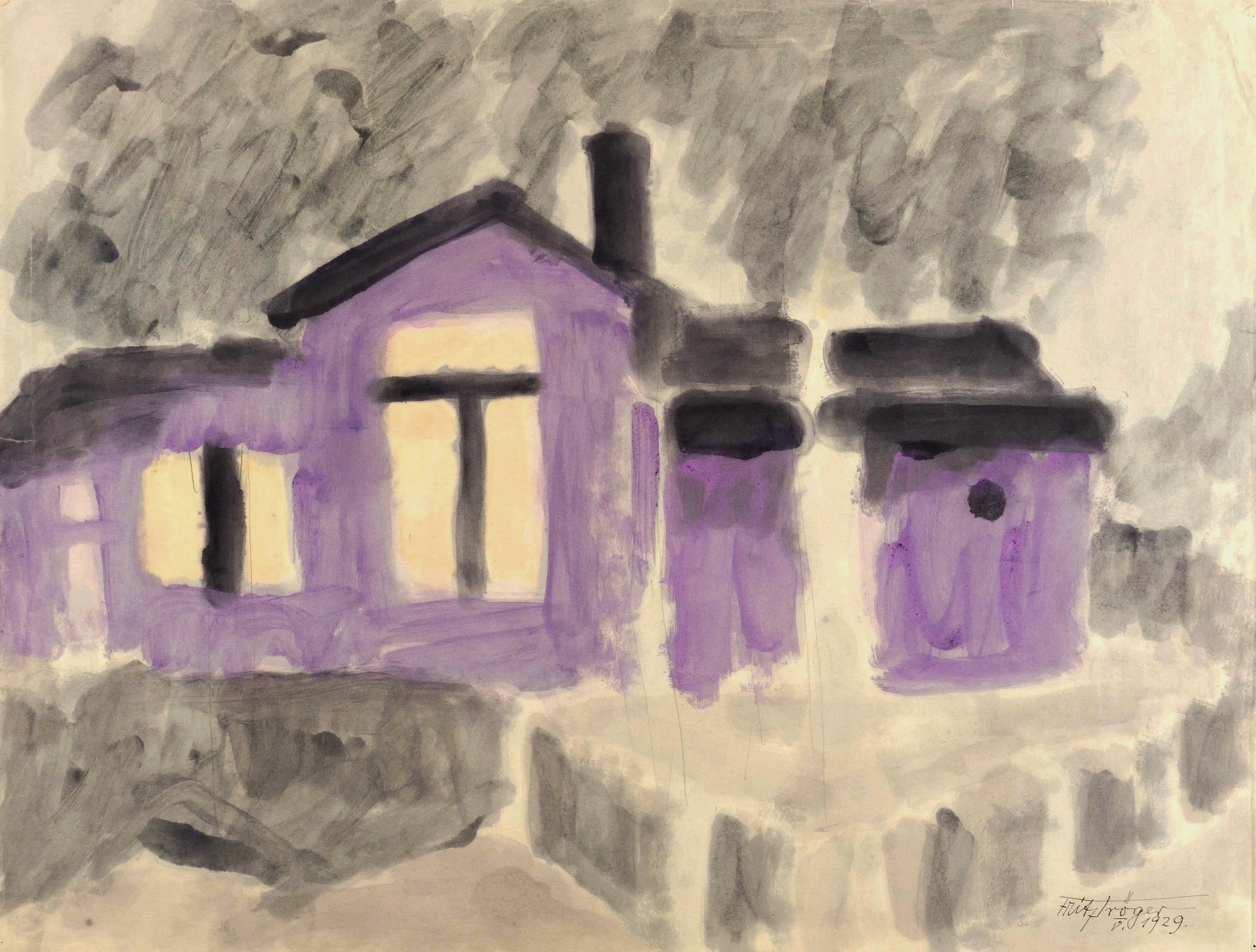 Fritz Tröger – „Erleuchtetes Haus in der Vollmondnacht“