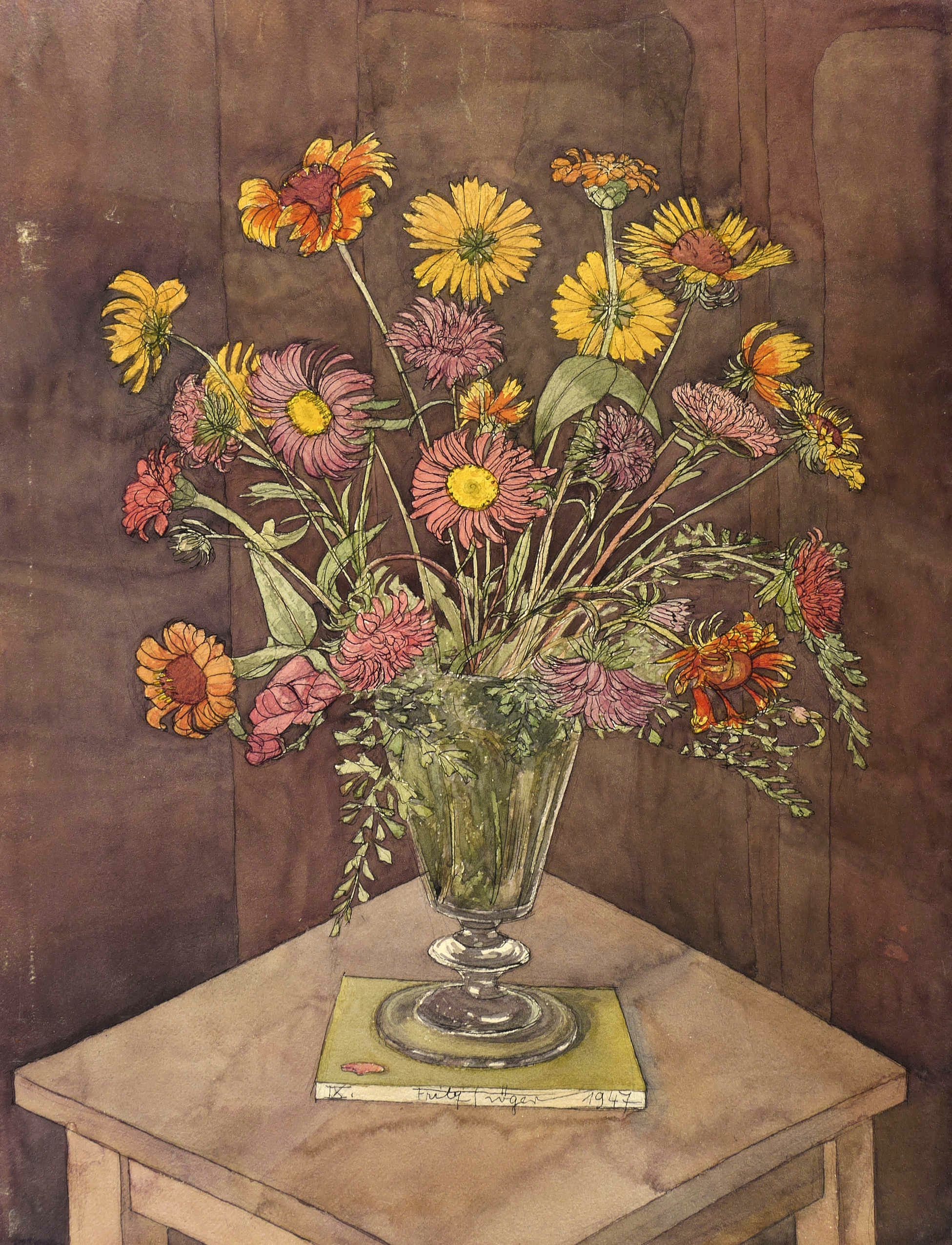 Fritz Tröger, Blumenstrauss in Glasvase, 1947