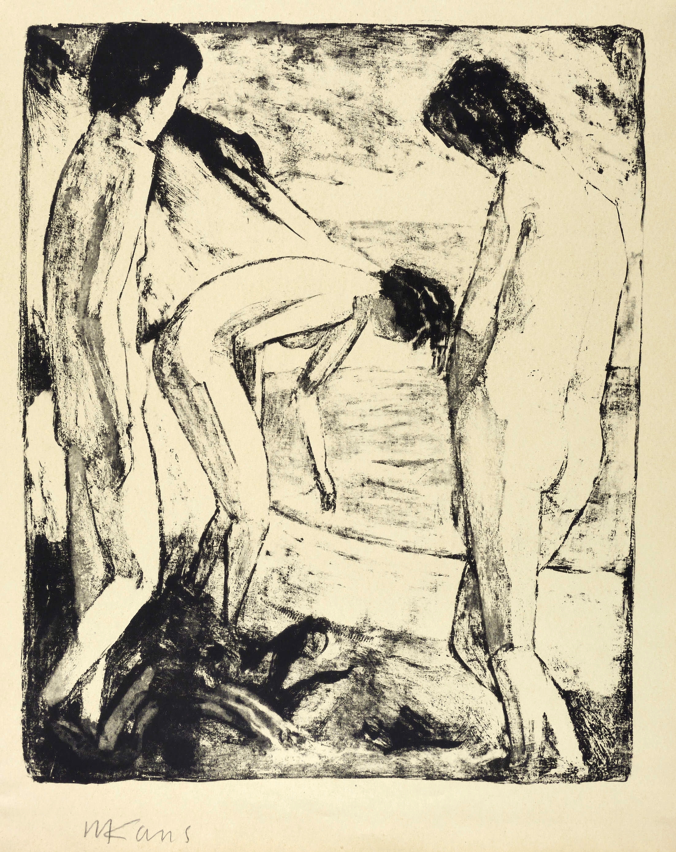 Max Kaus, Drei Akte am Steilufer (Badende am Fördestrand), 1922/1923