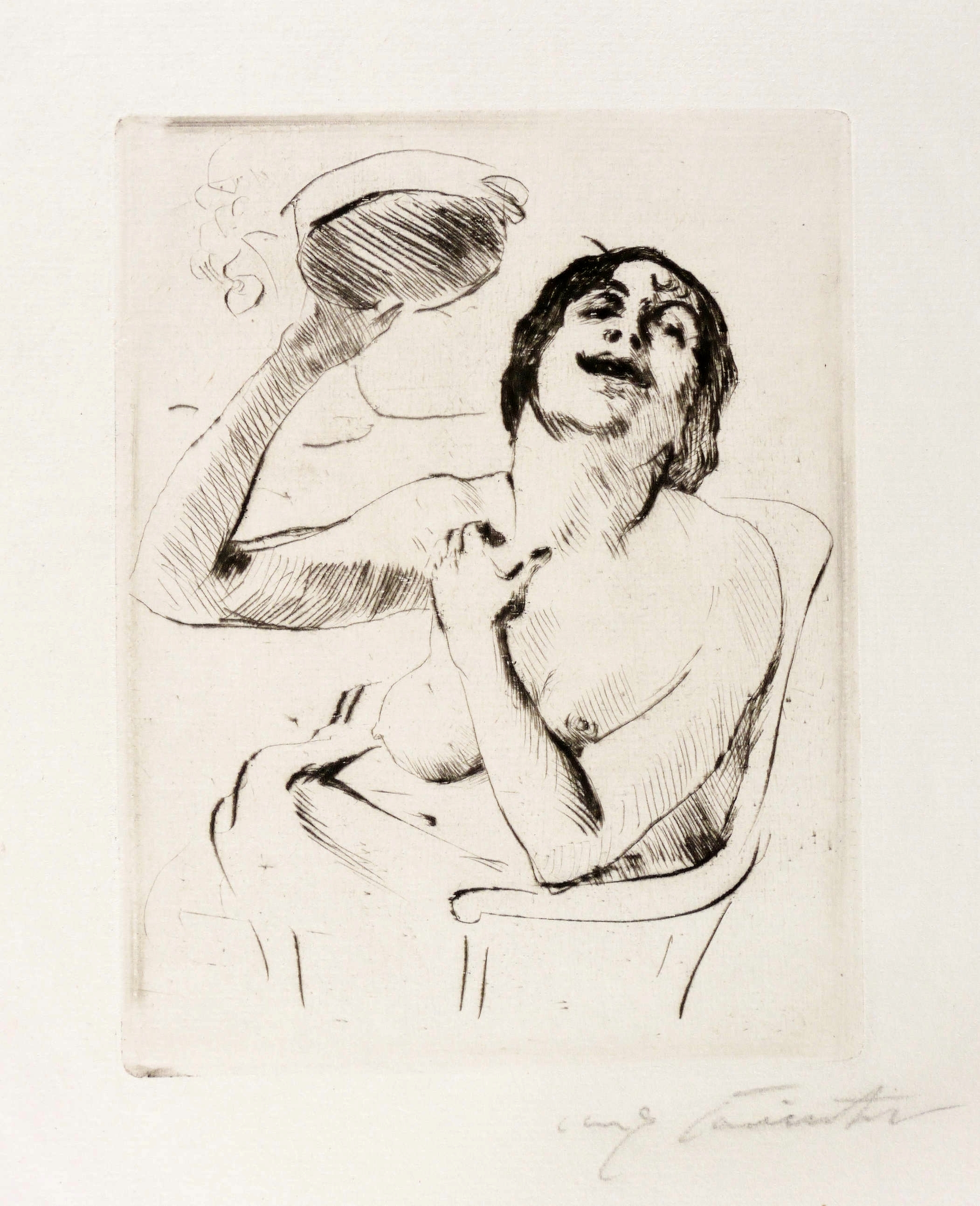 Weiblicher Halbakt mit Tamburin