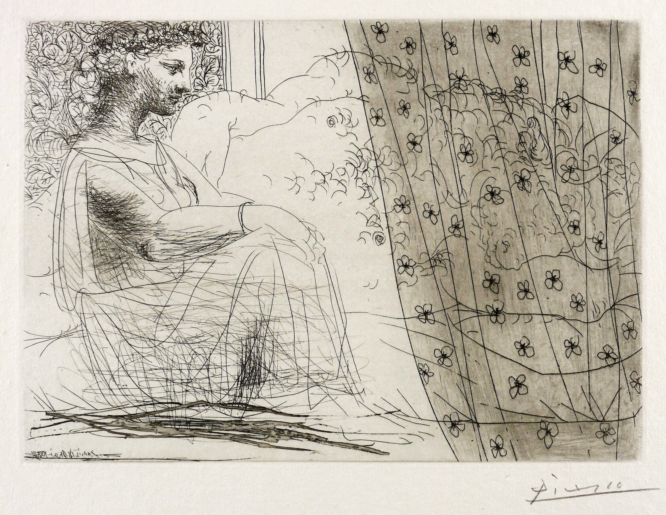 Pablo Picasso, Minotaure endormi contemplé par une Femme (Marie Thérèse en Vestale), 1933