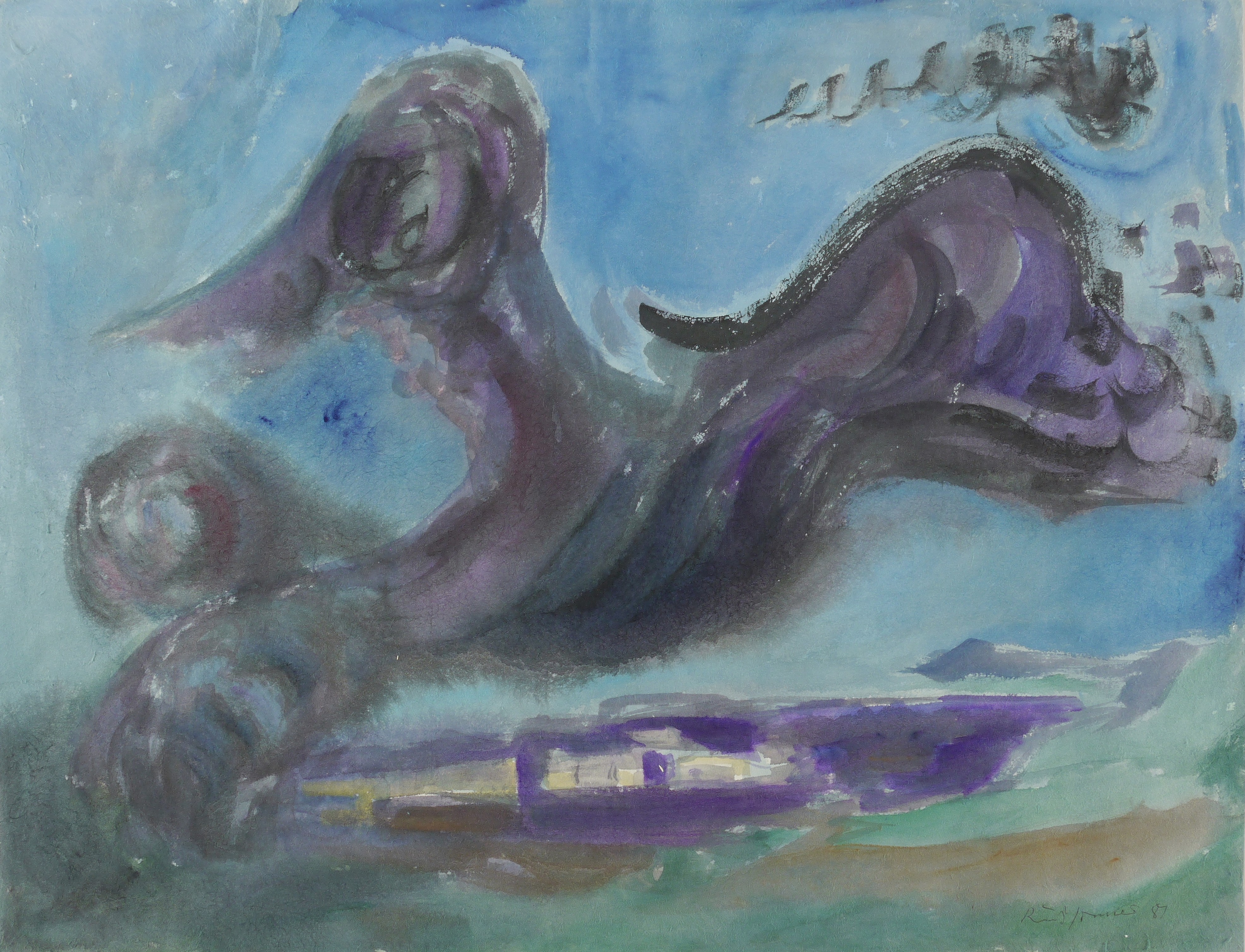 Küstenlandschaft mit dunkler Wolke Küstenlandschaft mit dunkler Wolke