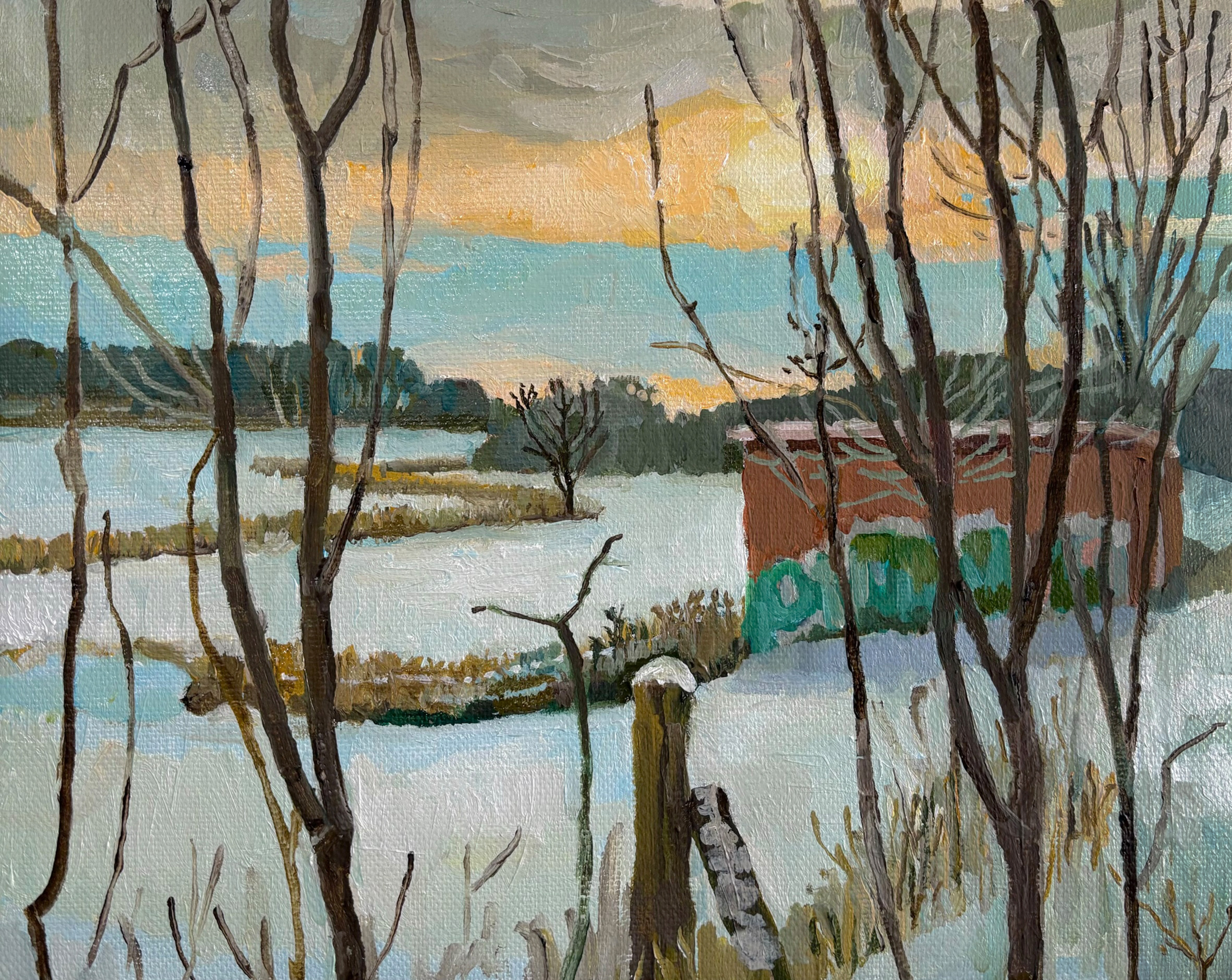 Lutz Bleidorn, Winter am Wehr, 2025