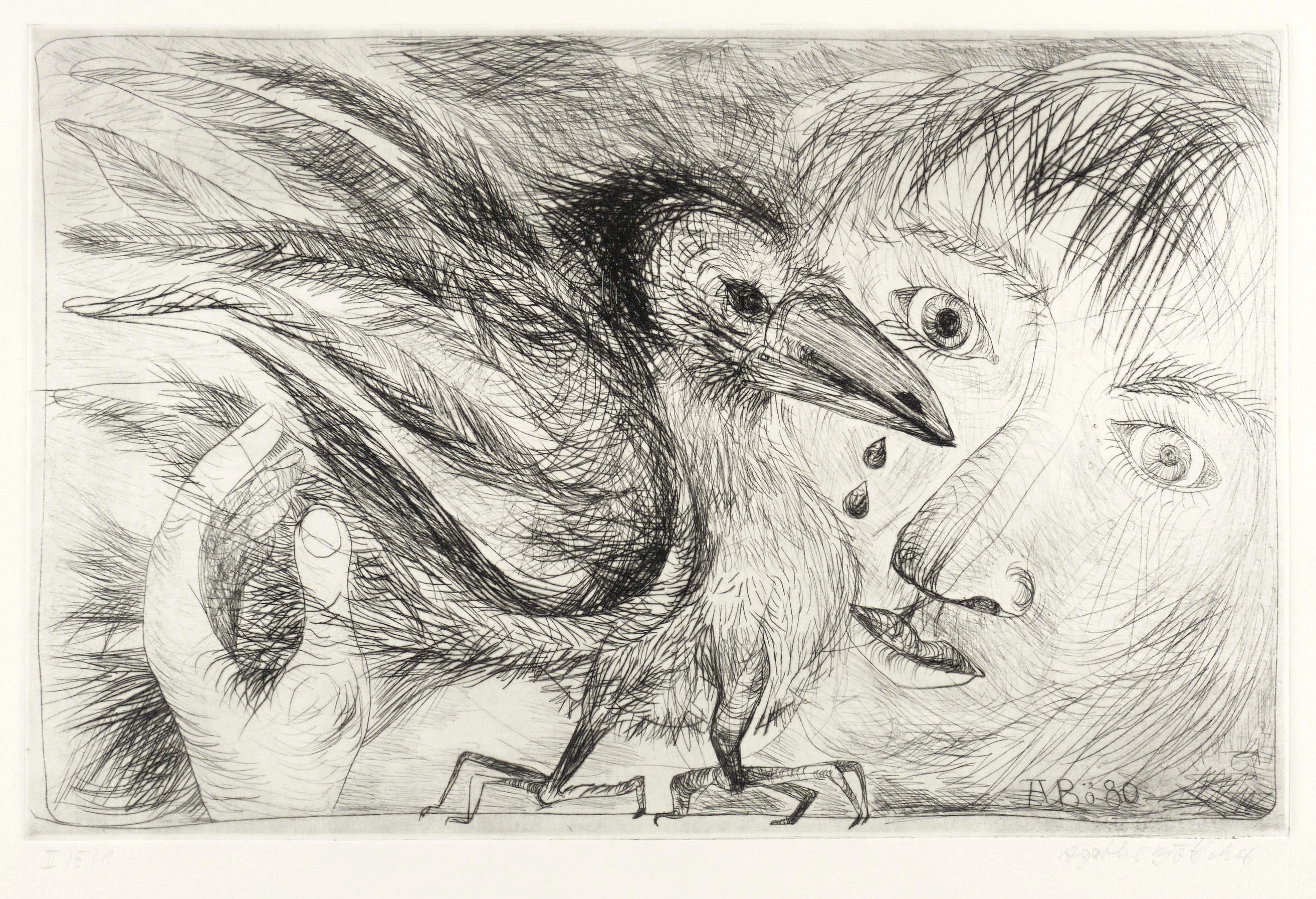 Mädchen mit verletztem Vogel Mädchen mit verletztem Vogel