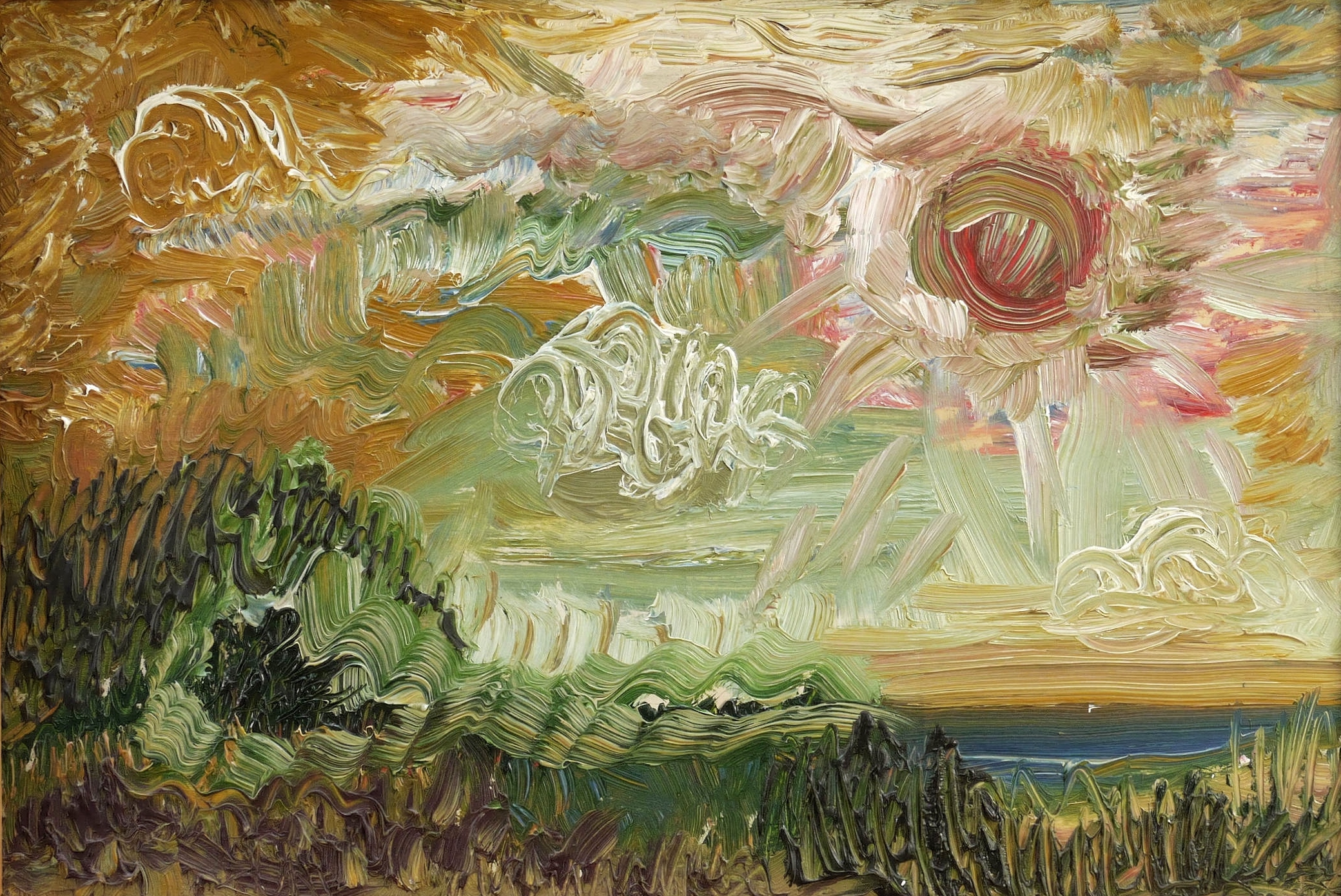 Agathe Böttcher, Weite Landschaft mit Sonne, um 1975