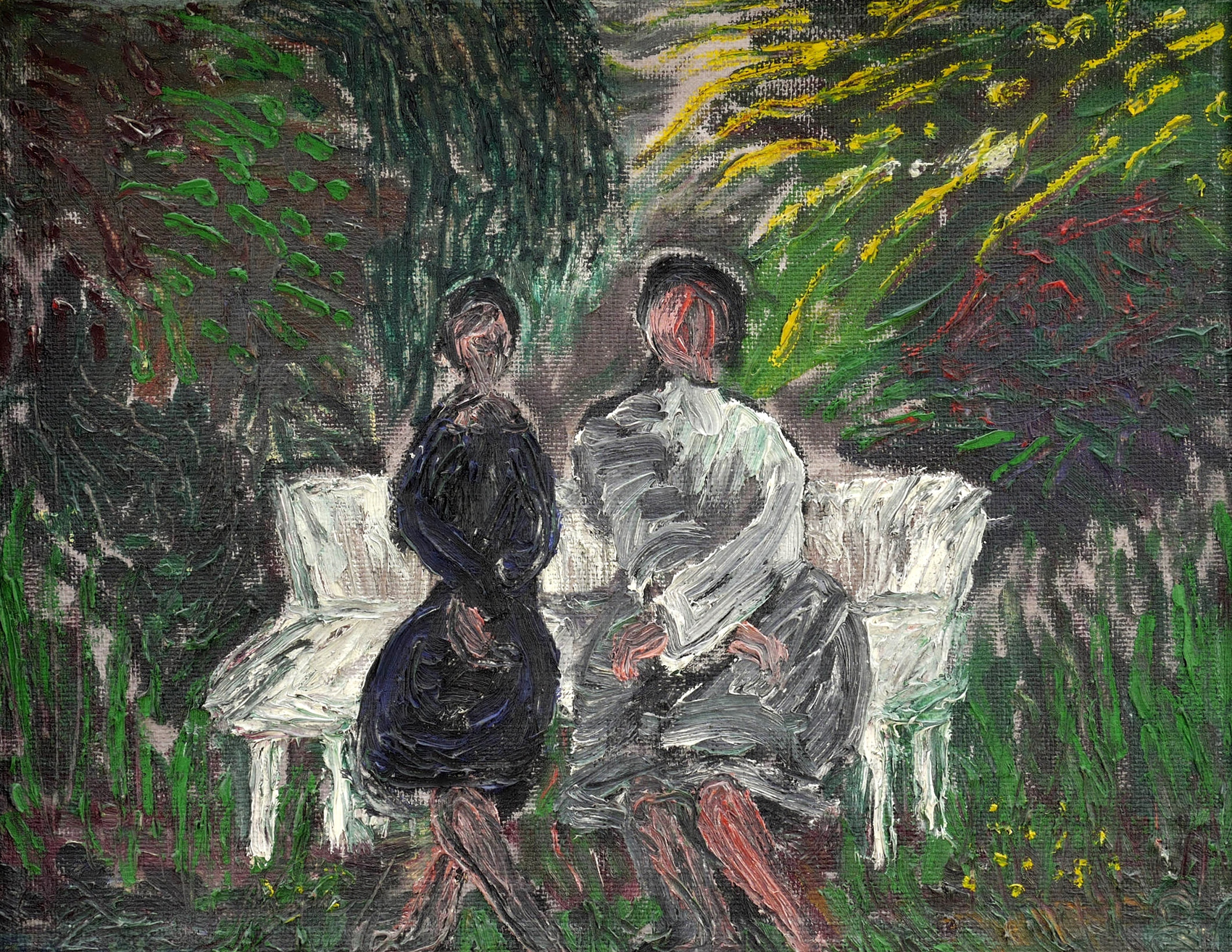 Agathe Böttcher, Selbst mit Tochter im Rhododendrongarten, 1986