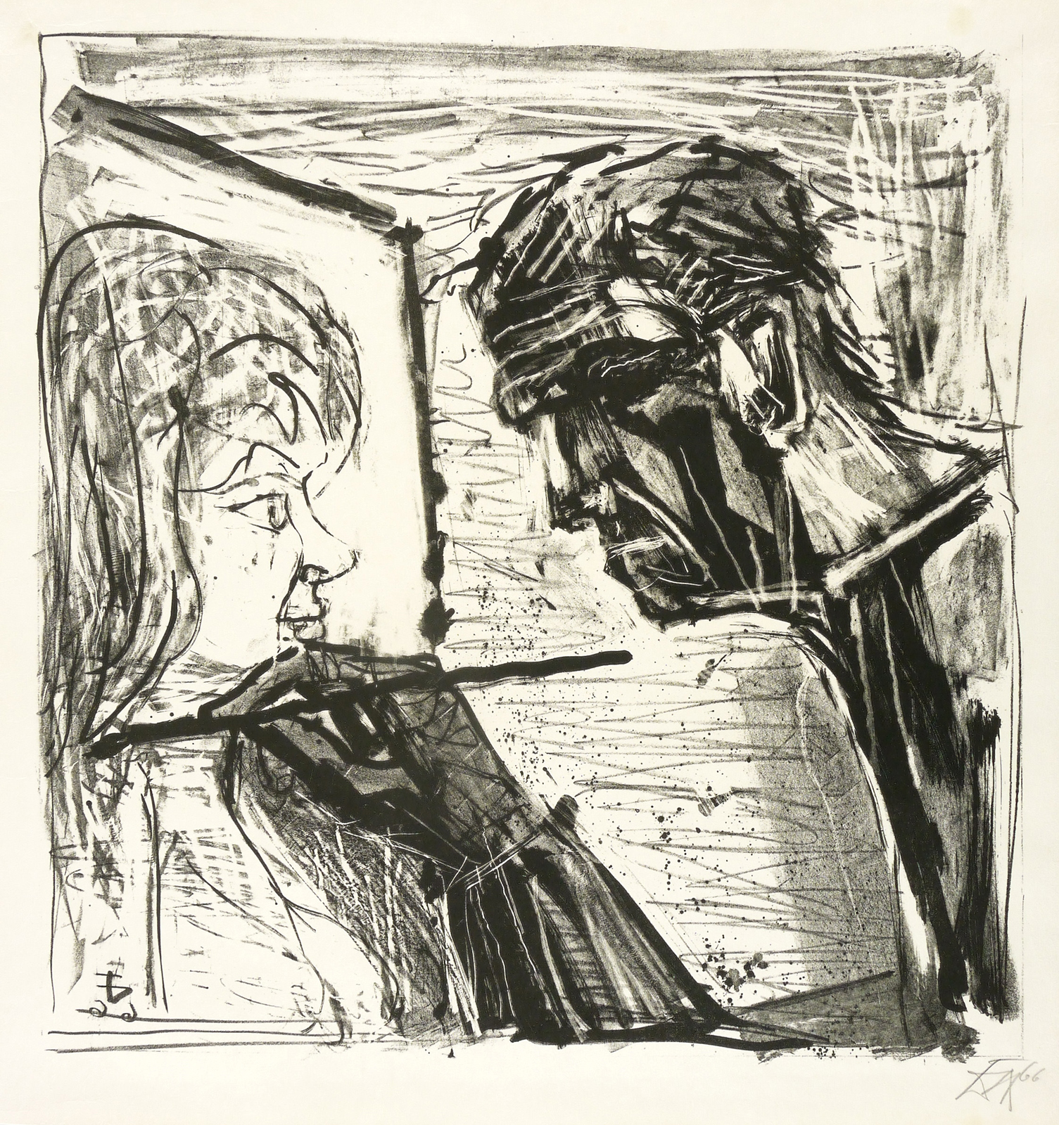 Selbstbildnis im Profil beim Malen