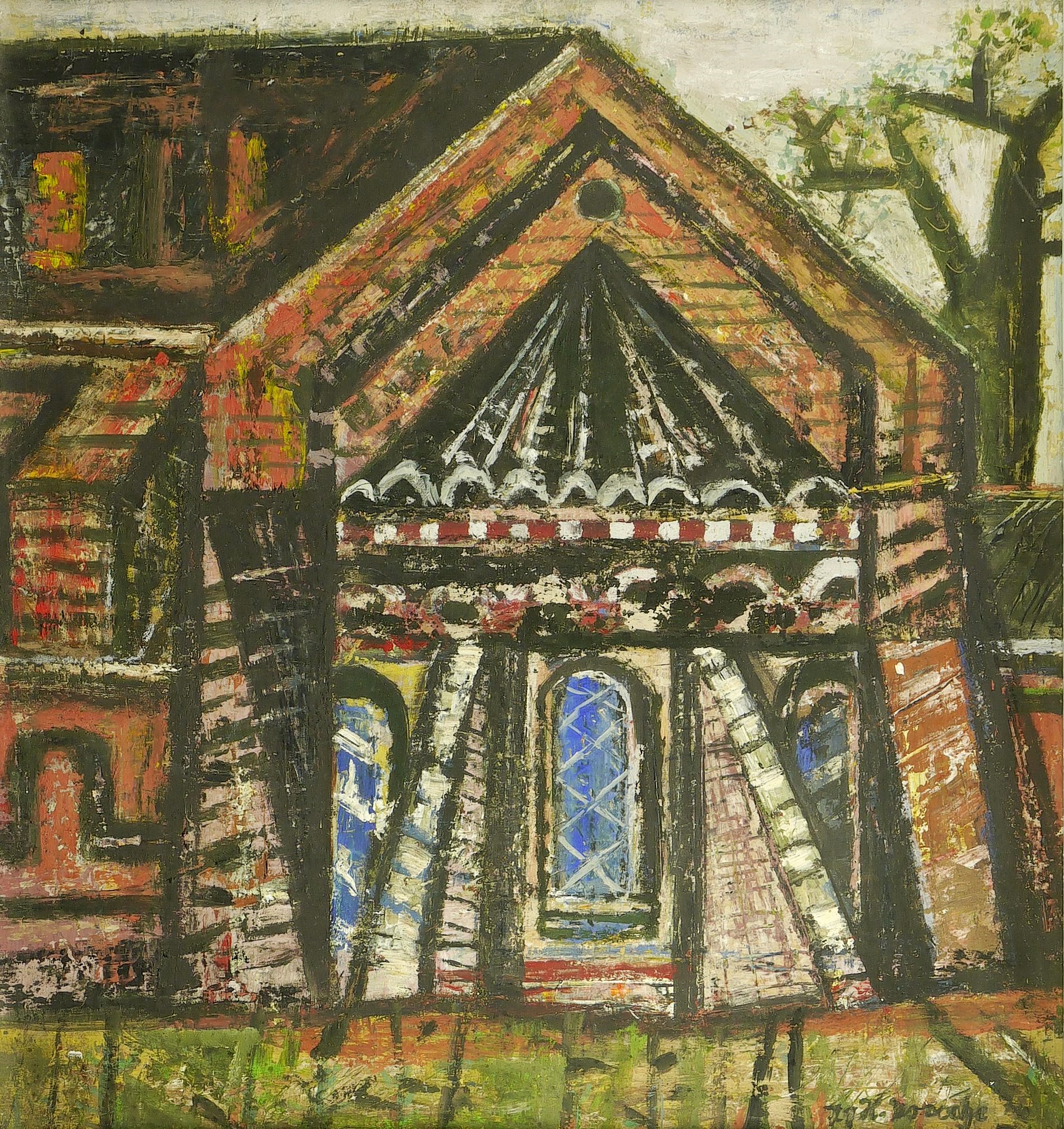 Heinz Drache, Kirche mit blauem Fenster (Altenkirchen), 1971