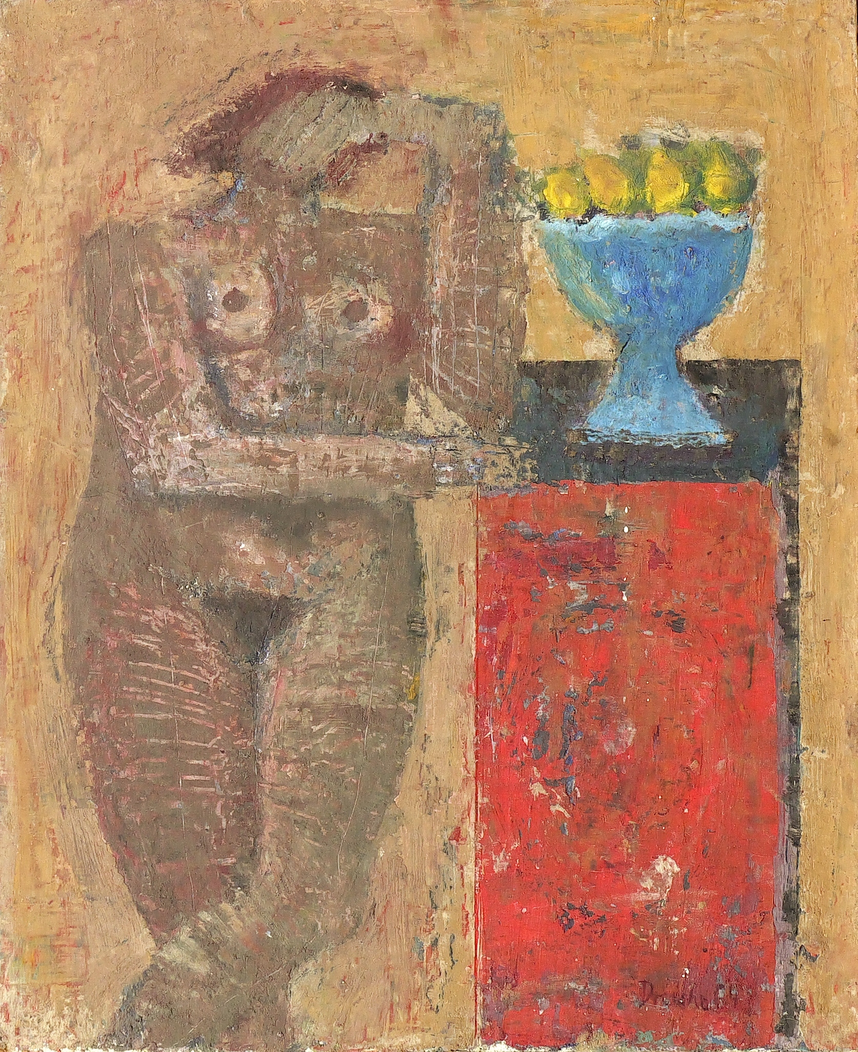 Weiblicher Akt, am Tisch lehnend