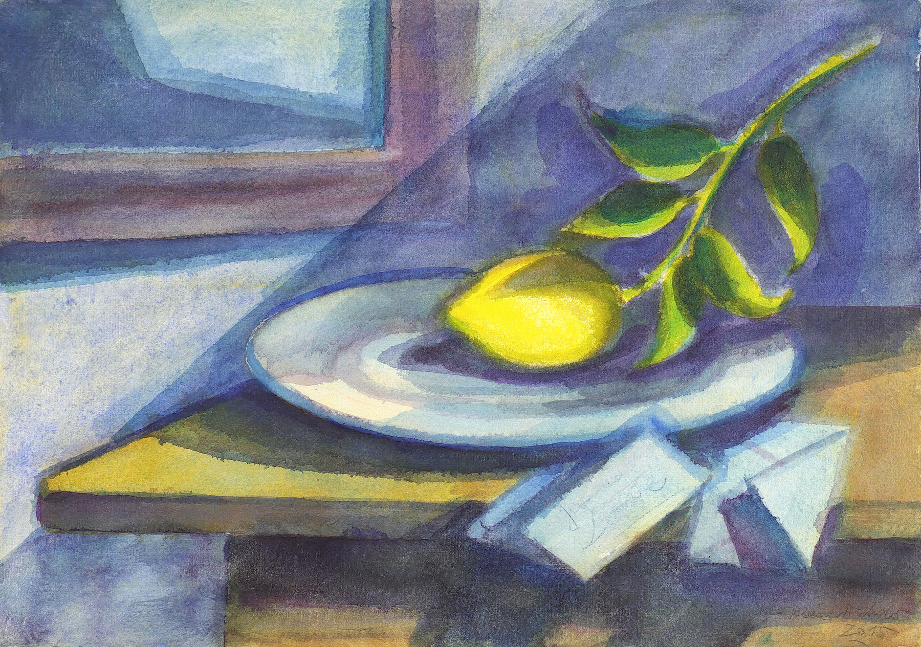 Zitronenzweig auf großer Schale