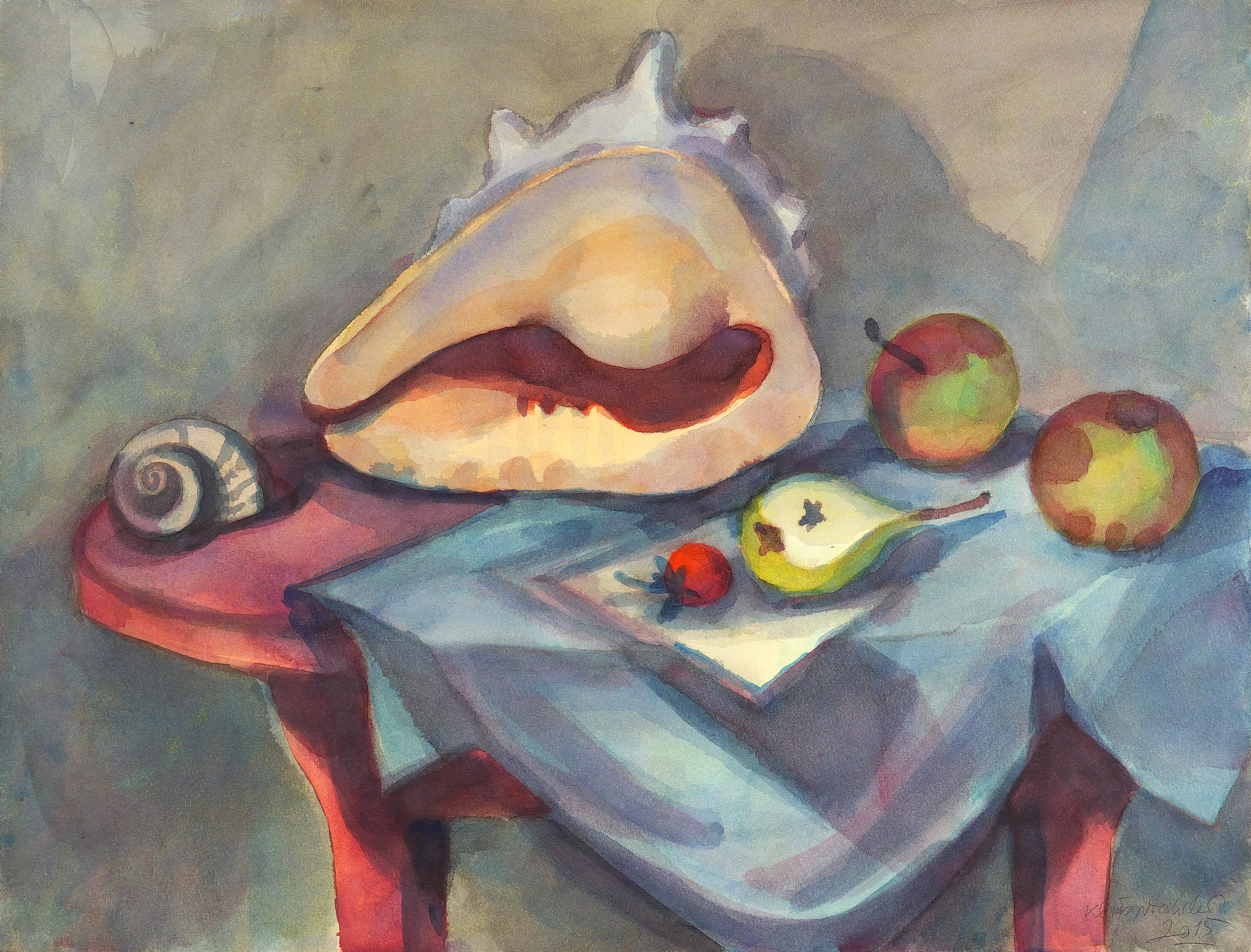 Ateliertisch II (Stillleben mit zwei Meeresschnecken)