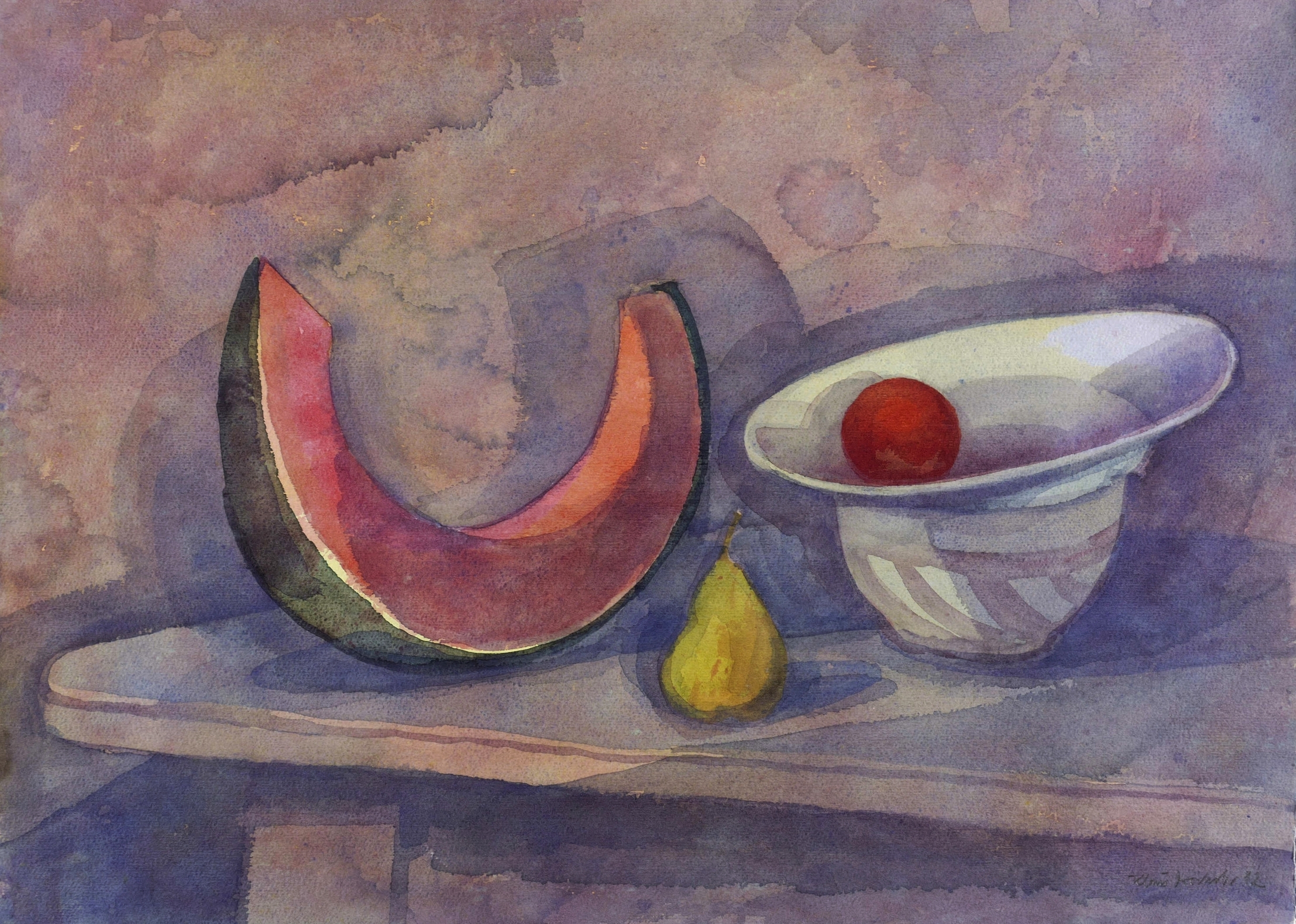 Stillleben mit Melonenscheibe