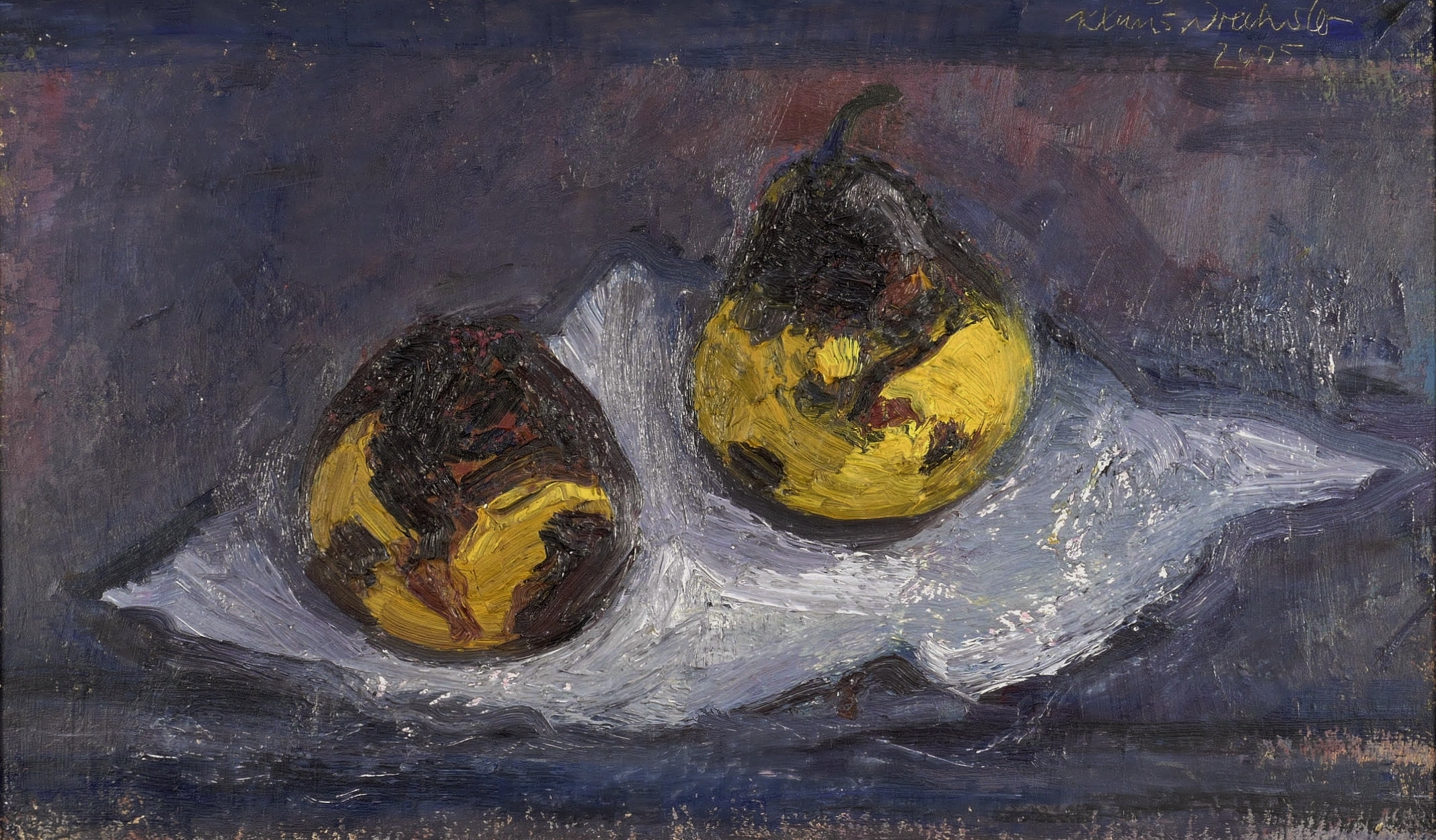 Klaus Drechsler, Zwei verdorbene Quitten auf Papier, 2005