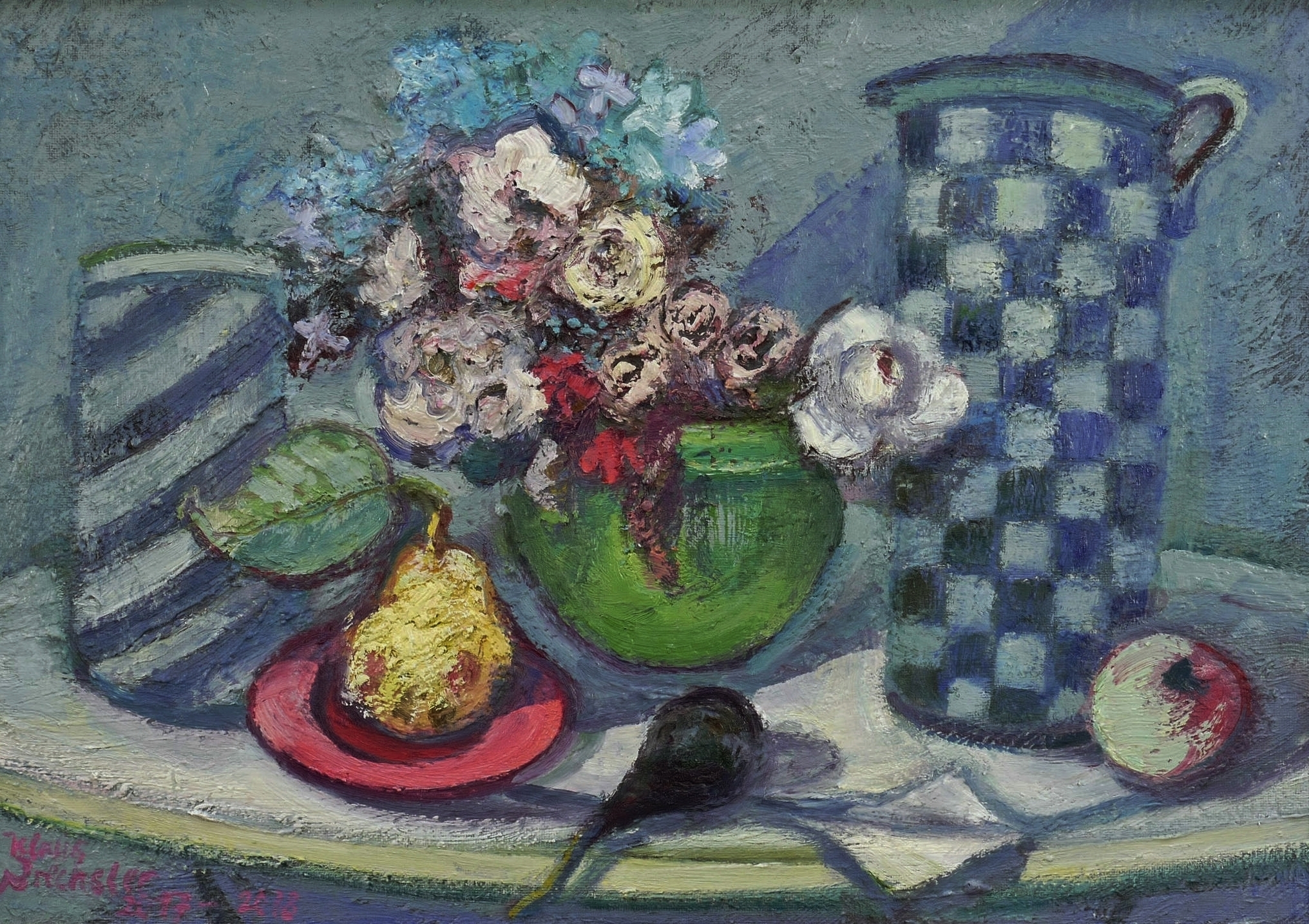 Herbststillleben mit schwarzer Birne